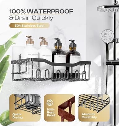 Luxury Style 5 Pack Stainless Steel Adhesive Shower Caddy Set - Rustproof Bathroom Organizer with Large Capacity Storage| No Drilling Shelves Shower Caddy Organizer | Bathroom Decor (Elegant Black - Image 7
