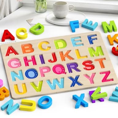 Zeoddler Alphabet Puzzles, Wooden Puzzles for Toddlers, ABC Shape Puzzles for Kids, Preschool Learning Activities, Gift for Girls Boys - Image 3