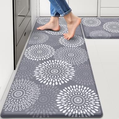 LuxStep Kitchen Mats for Floor,Cushioned Rug Anti-Fatigue Mats for Kitchen Decor Accessories,Waterproof Non-Slip Mats and Rugs Set for Office,Floor,Laundry 17.3"×30"+17.3"×47",Grey - Image 1