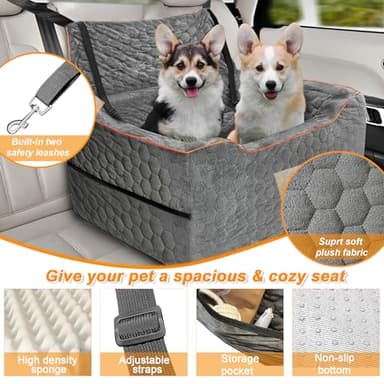Dog Car Seat for Medium/Large Dog Booster Seat Under 60 lbs or 2 Small Dogs, Multi-Functional Pet Car Seat with Thick Cushion, 2 Safety Leashes (Gray) - Image 3