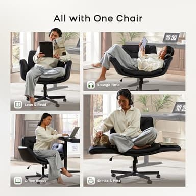 amseatec Criss Cross Chair with Armrests & Wheels, PU Leather Vanity Chair, Comfortable Adjustable Swivel Computer Office Desk Chairs for Home, Make Up, Bed Room (Black) - Image 2