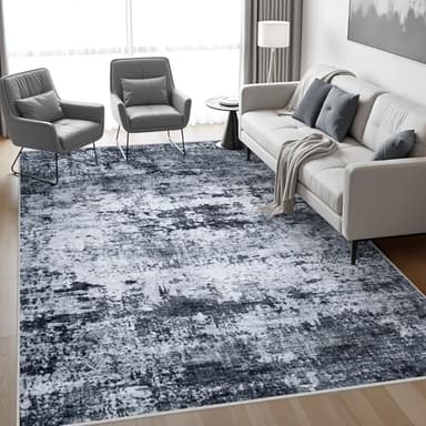 8x10 Area Rug Living Room Rug: Washable Modern Abstract Soft Thin Rug Indoor Floor No Slip Stain Resistant Carpet for Bedroom Dining Room Farmhouse Nursery Home Office - Black - Image 3