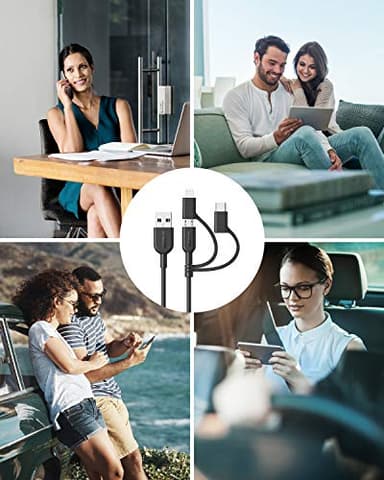 Anker Powerline II 3-in-1 Cable, Lightning/Type C/Micro USB Cable for iPhone, iPad, Huawei, HTC, LG, Samsung Galaxy, Sony Xperia, Android Smartphones, iPad Pro 2018 and More(3ft, Black) - Image 7