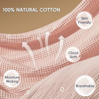 PHF Reversible Waffle & Muslin Blanket 100% Cotton 400GSM Queen Size 90" x 90", Breathable Lightweight and Soft, Luxury Aesthetic Waffle Gauze Blanket for Home Decor, Ideal Gift, Rose Smoke - Image 4