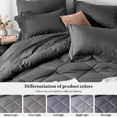 Newspin Twin Comforter Set Dark Grey - Bed in a Bag Twin Size 6 Pieces, All Season Bed Set, Fluffy Comforter Set with Sheets, Sheet Set Quilt Blanket, Pillowcases & Shams & Bed Skirt - Image 4