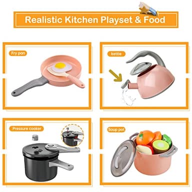 Zero Zoo 105Pcs Kids Kitchen Toy Accessories, Toddler Pretend BBQ Camping Cooking Playset, Play Pots, Pans, Utensils Cookware Toys, Play Food Set, Vegetables, Learning Gift for Girls Boys - Image 5