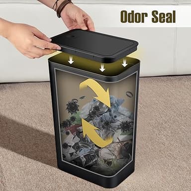 TrashAid 2 Pack Bathroom Trash Can with Lid, 2.6 Gallon / 10 Liter Small Garbage Can with Press Top Lid, Plastic Wastebasket with Pop-up Lids for Toilet, Office, Bedroom, Living Room, Black - Image 5