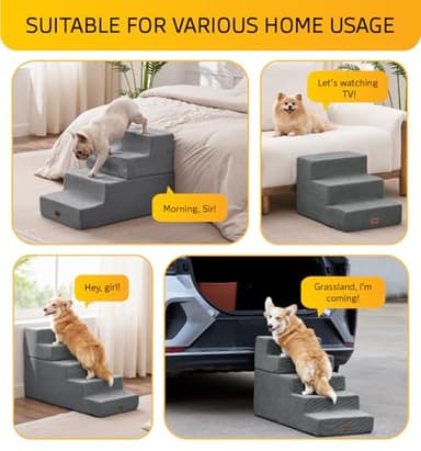 ABCPET Dog Stairs for Bed, Dog Steps for Bed Couch Sofa, 35D Foam Extra Wide Pet Steps for Small Dogs and Cats, Pet Stairs with Non-Slip Bottom Grey, 2 Steps - Image 4