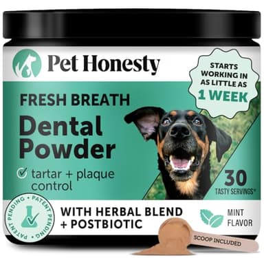 Dog Breath Freshener Dental Powder for Teeth Cleaning Plaque Off, Dental Care for Dogs, Tartar Remover for Teeth with Natural Herbal Blend + Postbiotics (Mint - 30 Servings) - Image 1