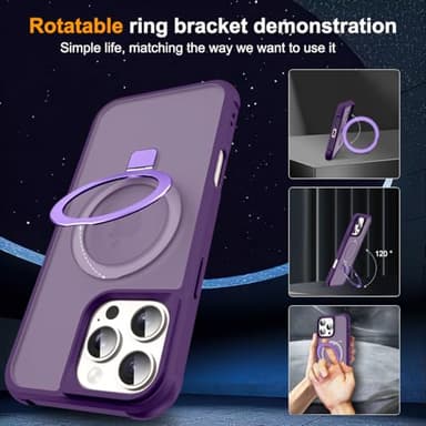 SKYLMW Compatible with iPhone 16 Pro Case with Invisible Magnetic O-Ring Stand Military-Grade Translucent Case for iPhone 16 Pro 6.3" [Compatible with Mag-Safe][Great Grip Feeling], Purple - Image 2