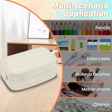 JAESITETER Big Capacity Pencil case,Soft Corduroy Pencil Bag with 3 Compartment,Pencil Pouch School Supplies Cute Pencil Box Pencil Bag for Teen Girls Boys College - Image 7