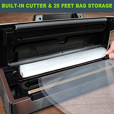 Potane Precision Vacuum Machine,Pro Food Sealer with Built-in Cutter and Bag Storage(Up to 20 Feet Length), Both Auto&Manual Options,2 Modes,Includes 2 Bag Rolls 11”x16’ and 8”x16’,Compact Design - Image 2