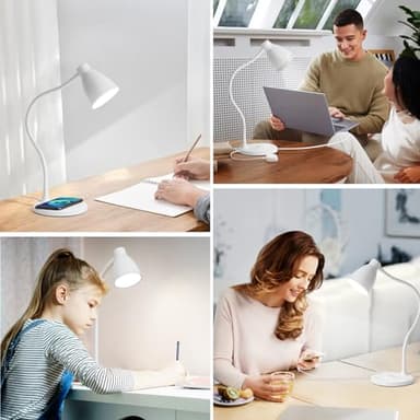 BOHON Desk Lamp for Home Office, LED Desk Light with USB C+A Charging Ports, Wireless Charger, 5 Colors Stepless Dimming Reading Light Timer, Touch Bedside Table Lamp for College Dorm Room White - Image 7
