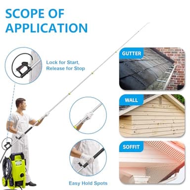 ExtraFein 24FT Telescoping Pressure Washer Extension Wand, Aluminum Power Washer Extension Wand, Solar Panel Cleaner Pole with Brush Head, 7 Nozzle Tips, 3 Adapters, Support Belt - Image 2