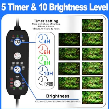 SEAOURA Clip On Aquarium Light for Plants-24/7 Cycle Fish Tank Light with Timer, Full Spectrum+7 Colors Mode, Auto On/Off, Adjustable Brightness and Height, 20W (12inch for 12-20 inch Tank) - Image 4