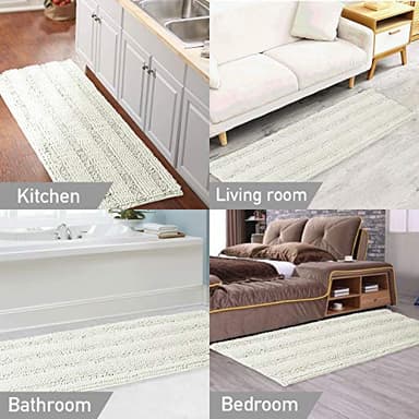 Turquoize Non-Slip Kitchen/Bath Rug Runner Luxury Chenille Shaggy Bathroom Rug Mat Cream Bath Mat, Ultra Soft and Cozy, Super Absorbent Large Shaggy Rugs, Washable Carpet Kitchen Mats, 59"x20", Cream - Image 6