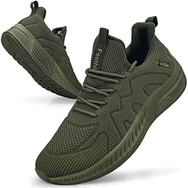 Feethit Mens Work Shoes Non Slip Walking Running Shoes Casual Slip on Tennis Sneakers Army Green 9 - Image 1