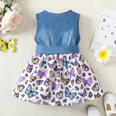 Baby Girl Clothes Summer Outfits Butterfly Sleeveless Dress Infant Denim Purple Dresses Sundress Toddler Causal Boho Dress 12-18 Months Girl Clothes - Image 3