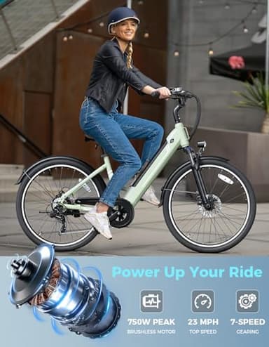 Jasion YC1 ST 26" Electric Bike, 750W Peak Motor, Step-Through Ebike for Adults, 360WH Removable Battery, Up to 40miles, Max 23MPH Urban Commuter E-Bike, 7 Speeds & Front Suspension - Image 2