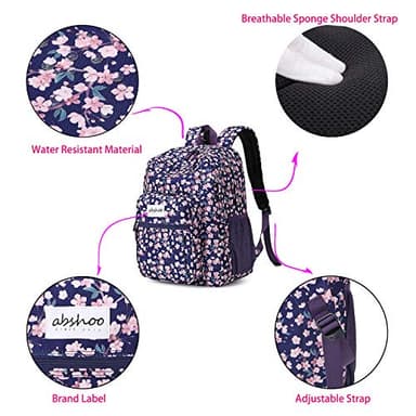 abshoo Womens Floral School Backpack For College Teen Girls Water Resistant Bookbag (Floral Purple) - Image 3