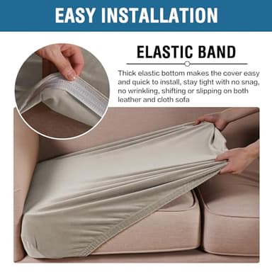 H.VERSAILTEX Velvet Stretch Couch Cushion Cover Plush Cushion Slipcover for Chair Loveseat Sofa Cushion Furniture Protector Seat Cushion Sofa Cover (3 Piece Sofa Cushion Covers, Oatmeal) - Image 4