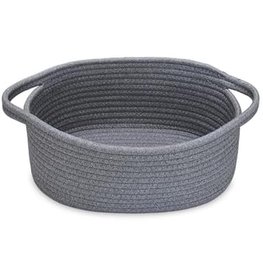 ABenkle Small Woven Storage Basket with Handles - 12"x8"x5", Decorative Rope Bin for Home Organization, Cat & Dog Toys, Shelf Storage, Gift Basket - Deep Grey - Image 1