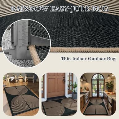 Lahome Modern Rainbow Easy Jute Outdoor Patio Rug, 3x5 Black Washable Rugs for Entryway Office Farmhouse Classroom Carpet, Contemporary Non Slip Front Door Mat for Porch Guestroom Room Decor - Image 3