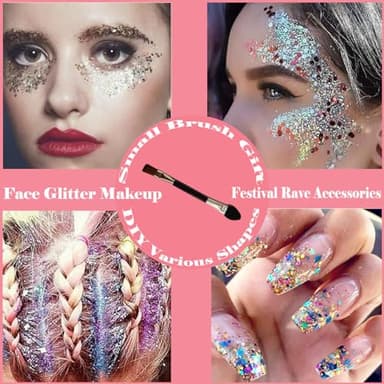Body Glitter Face Glitter Gel: Singer Concerts Disco Festival Rave Accessories Face Glitter Makeup 150ml Chunky Sequins Mermaid Face Body Hair Glitter Gel (White&Silver&Pink) - Image 2