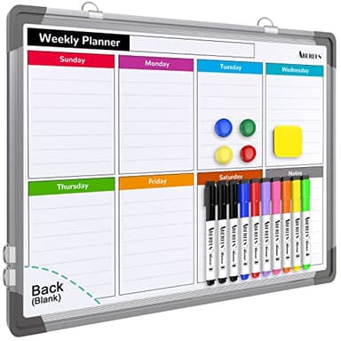 Small Weekly Calendar Dry Erase Whiteboard for Wall, 16" x 12" Magnetic Dry Erase Board, Hanging Double-Sided White Board, Portable Board for List, Kitchen, Planning, Memo, Home, Office - Image 1