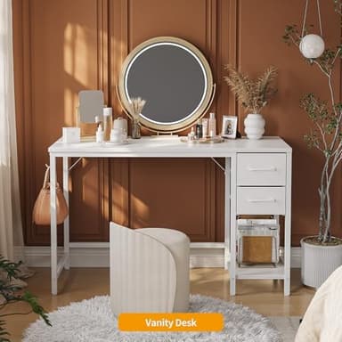 CubiCubi Computer Desk with 2 Drawers, 40 Inch Small Home Office Desk Study Writing Table, Pure White - Image 4