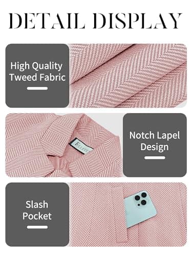 ELLEVEN Blazers for Women Business Casual Open Front Suit Jacket Herringbone Long Sleeve Stand Collar Work Blazer for Office with Full Lining and Padded Shoulders Light Pink Medium - Image 5
