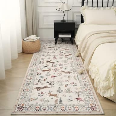 Rugcomf Runner Rug for Kitchen Rug Non Slip 2'x6' Washable Rugs with Rubber Backing Soft Floral Animal Carpet Runner for Kitchen, Laundry, Bedroom, Bathroom (Beige) - Image 8