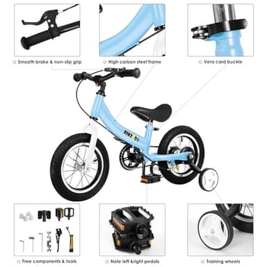 Balance Bike 3 in 1,The Dual Use of a Kids Balance Bike and Toddler Bike, for 2 3 4 5 6 7 Years Old -12 14 16 Inches with Training Theory, Brake, Pedal - Image 4