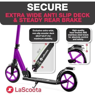 LaScoota Kick Scooter for Adults & Teens - for Youth 8 Years and Up and Men & Women - Lightweight Foldable Adult Scooter with Large Sturdy Wheels 220lbs (Teen, Purple) - Image 5