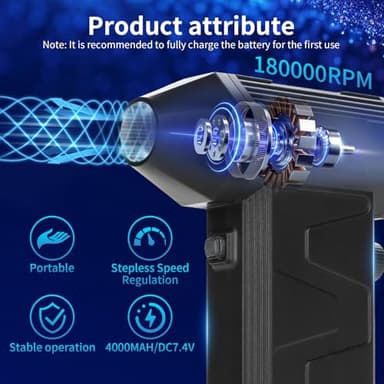 Compressed Air Duster 180000RPM Electric Air Duster Super Power Cordless Air Duster Adjustable Speed Jet Drying Blower, Suitable for Computer Keyboards, Outdoor, Automobiles, Homes - Image 3