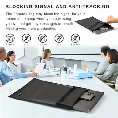 Large Faraday Bags Emp Proof for Car Keys & Phone & Tablets & Laptop & Key Fob - 5 Pack Faraday Cage Faraday Key Fob Protector Faraday Pouch, Anti-Tracking Anti-Hacking, RFID Signal Blocker (Black) - Image 2