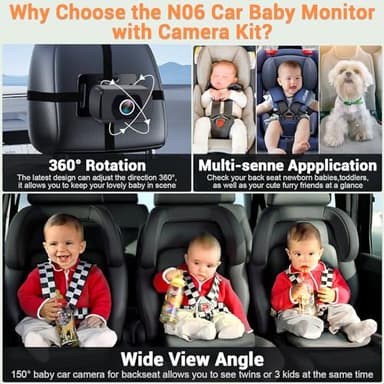 Rohent Baby Car Camera HD 1080P - Rear-Facing Infant Monitor with Night Vision Car Camera for Baby 150° Wide-Angle Lens Anti-Glare Screen Easy Install 360° Adjustable Display - Image 9