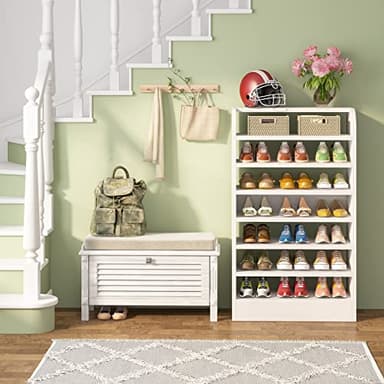 Tribesigns Shoe Rack, 8-Tier Tall Shoe Shelf, Wooden Shoe Storage Cabinet, White - Image 9