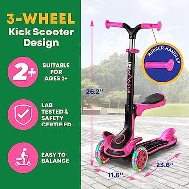3 Wheel Scooter for Kids with Foldable Seat, Adjustable Handlebar Height, Lean-to-Steer Ride On Toy for Kids Ages 2+, Light-Up LED Wheels, Wide Anti Slip Deck, Indoor & Outdoor Use, Pink - Image 5