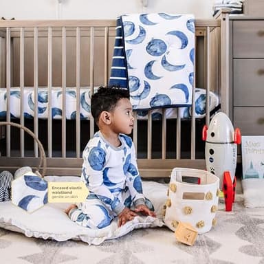 Burt's Bees Baby baby boys Pajamas, Tee Pant 2-piece Pj Set, 100% Organic Cotton and Toddler Pajama Bottoms, Indigo Hello Moon, 18 Months US - Image 3