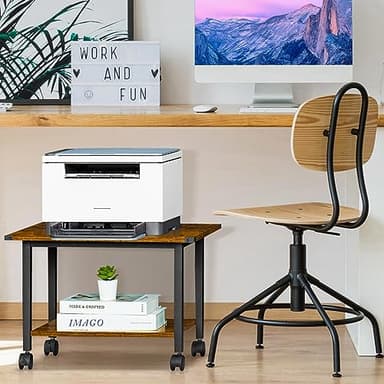 Lerliuo Under Desk Printer Stand, 2-Tier Industrial Mobile Printer Table with Storage Shelf and Steel Frame, Rolling Printer Cart Holder with Lockable Wheels for Home, Office (Rustic Brown) - Image 6