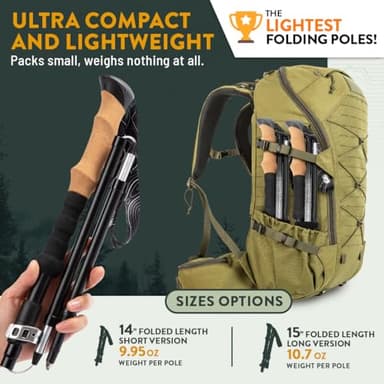 Hiker Hunger Folding Walking Stick, Folding Trekking Poles, Hiking Sticks Foldable Hiking Poles for Men Walking Sticks for Seniors Trekking Poles for Hiking Collapsible Walking Sticks (Gray, Small) - Image 2