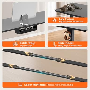 Huuger Dual Motor Electric Standing Desk Frame, Sit Stand up Desk Leg for 47.2” to 86.6” Desktop, Computer Desk Leg with Cable Tray, 3 Memory Height Presets, 2 Hooks, Black Frame Only - Image 7