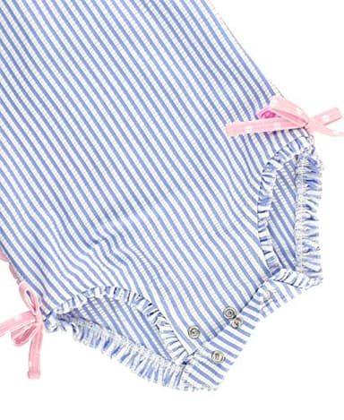 RuffleButts® Baby/Toddler Girls Long Sleeve One Piece Swimsuit - Blue Seersucker with UPF 50+ Sun Protection - 12-18m - Image 5