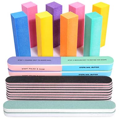 FANDAMEI Nail Files and Buffers, 20PCS Nail File Kit. Rectangular Nail Buffer Block & 100/180 Grit 7 Way Nail File & Polishing Buffer. Nail Prep Kit. Professional Manicure Nail Tools - Image 1