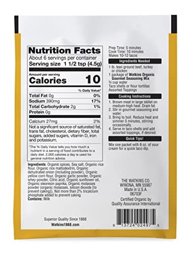Watkins Organic Taco Gourmet Seasoning Mix, 1 oz. Packets,12 Count(Pack of 1) - Image 2
