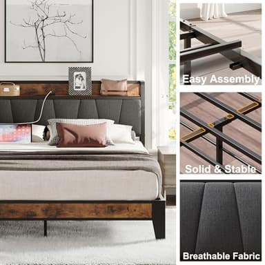 LIKIMIO King Size Bed Frame, Storage Headboard with Charging Station, Solid and Stable, Noise Free, No Box Spring Needed, Easy Assembly - Image 4
