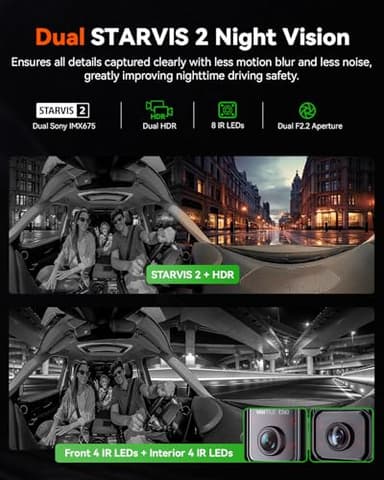 Vantrue E360 5.2K 360° Panoramic Dash Cam, 5GHz WiFi&GPS, Dual STARVIS 2, HDR,8 IR Night Vision, Front and Inside Dash Camera, Touchscreen, 24/7 Buffered Parking Mode, LTE Support, Support 1TB Max - Image 4