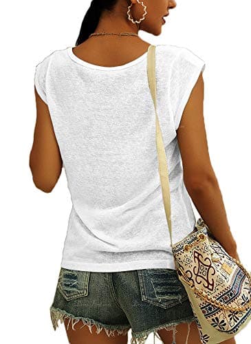 Langwyqu Womens Cap Sleeve Blouses T-Shirt Casual Loose Fit Basic Shirts Tank Tops White - Image 2