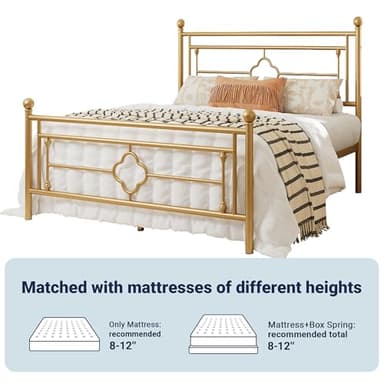 Allewie Queen Size Metal Platform Bed Frame with Victorian Vintage Headboard and Footboard/Mattress Foundation/Under Bed Storage/No Box Spring Needed/Noise-Free/Easy Assembly, Gold - Image 7